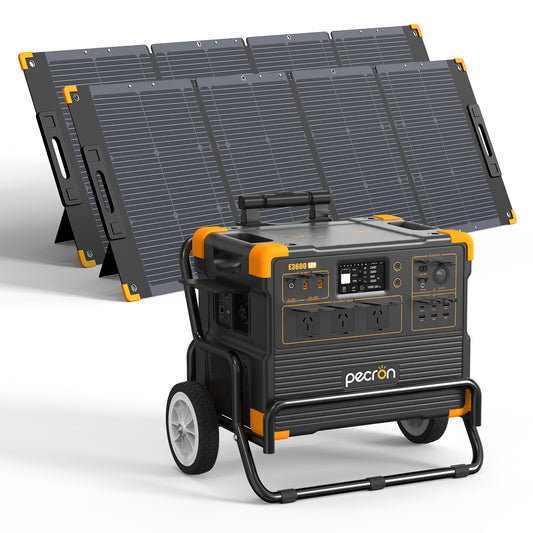 PECRON E3600LFP Australian outlet portable power station with trolley and 2x PV300 solar panels