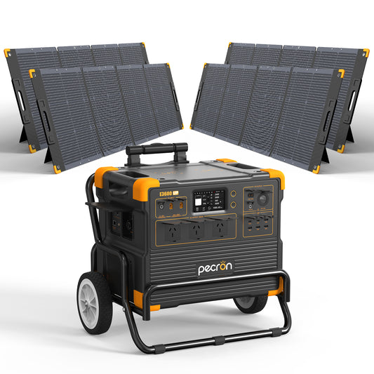 PECRON E3600LFP Australian outlet portable power station with trolley and 4x PV300 solar panels