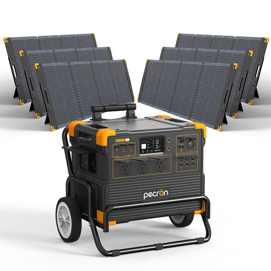PECRON E3600LFP Australian outlet portable power station with trolley and 6x PV300 solar panels
